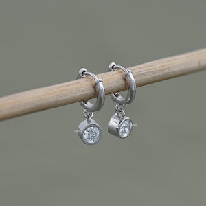 Round Cut Lab Diamond Hoop Earrings  Bezel Set CVD Diamond Dangle Earrings  Solid Gold Women's Earrings  Huggie Hoop Earrings For Her