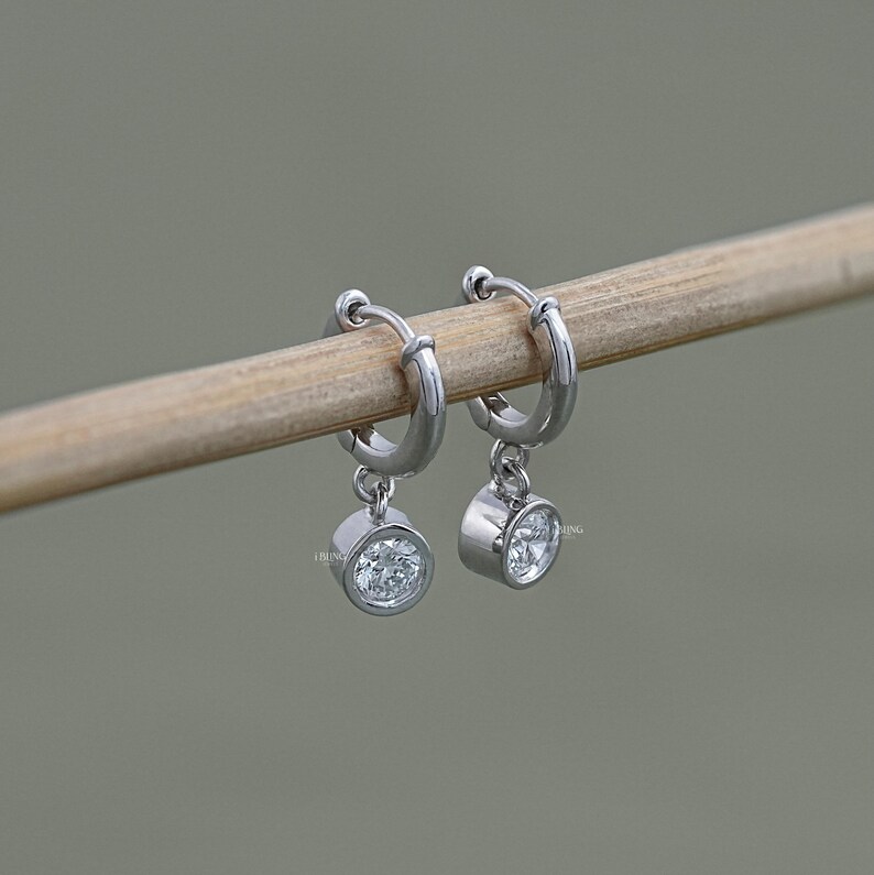 Round Cut Lab Diamond Hoop Earrings  Bezel Set CVD Diamond Dangle Earrings  Solid Gold Women's Earrings  Huggie Hoop Earrings For Her
