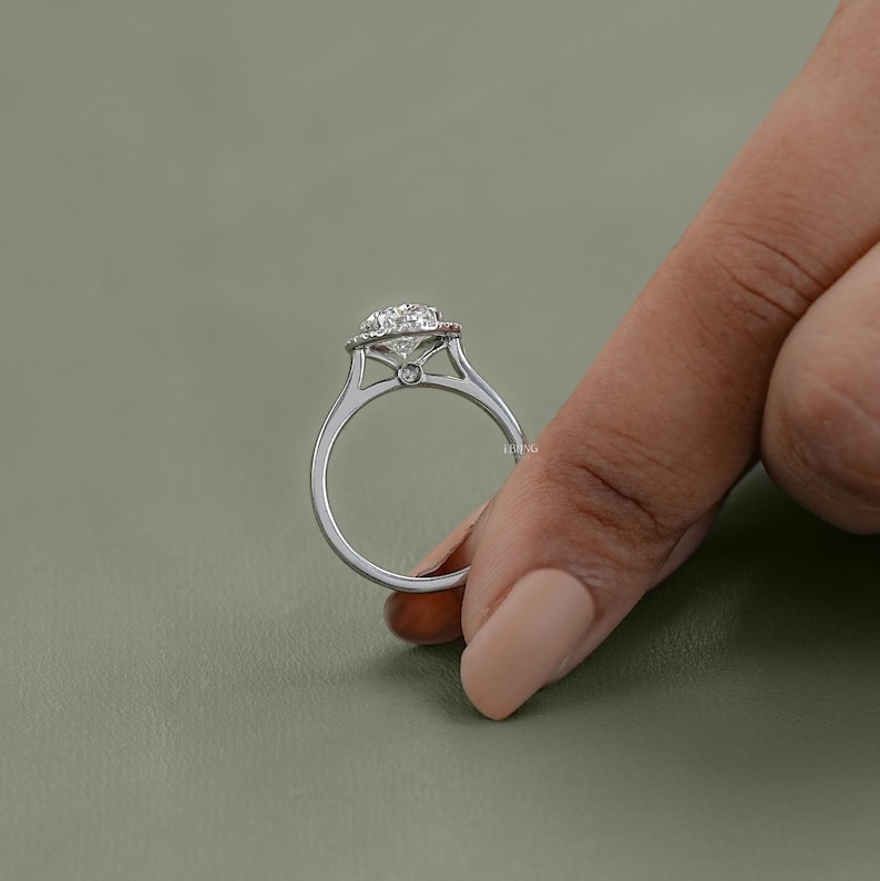 Oval Cut CVD Diamond Anniversary Ring / Conflict Free Diamond Halo Engagement Ring / Hand Made Diamond Customized Wedding Ring For Her