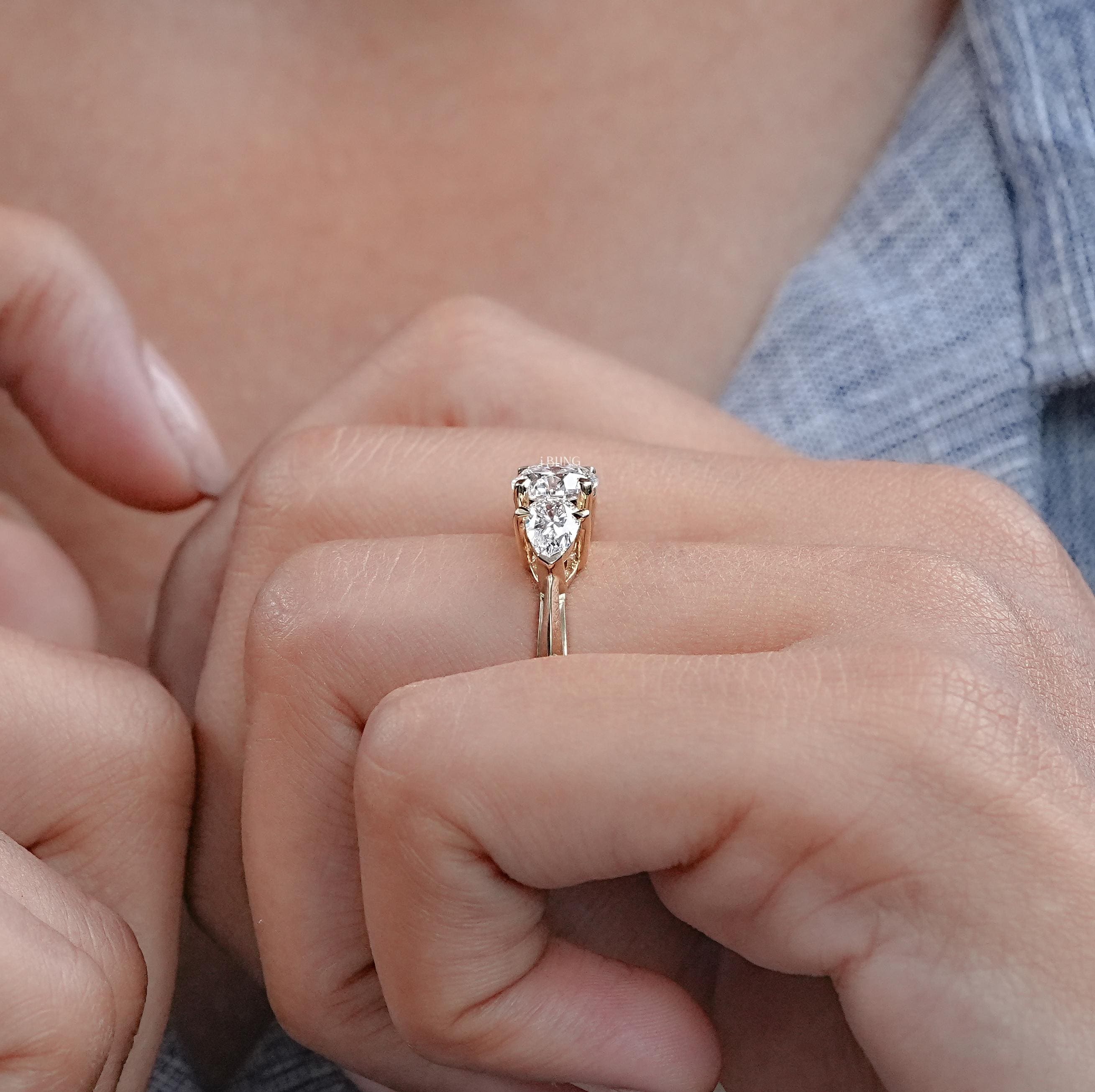 Round Cut Lab Grown Diamond Ring / Three Stone Lab Diamond Engagement ...
