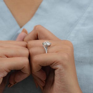 Round Cut Lab Grown Diamond Bypass Wedding Ring / Half Eternity Round Diamond Solitaire Accent Engagement Ring / Anniversary Gift For Her
