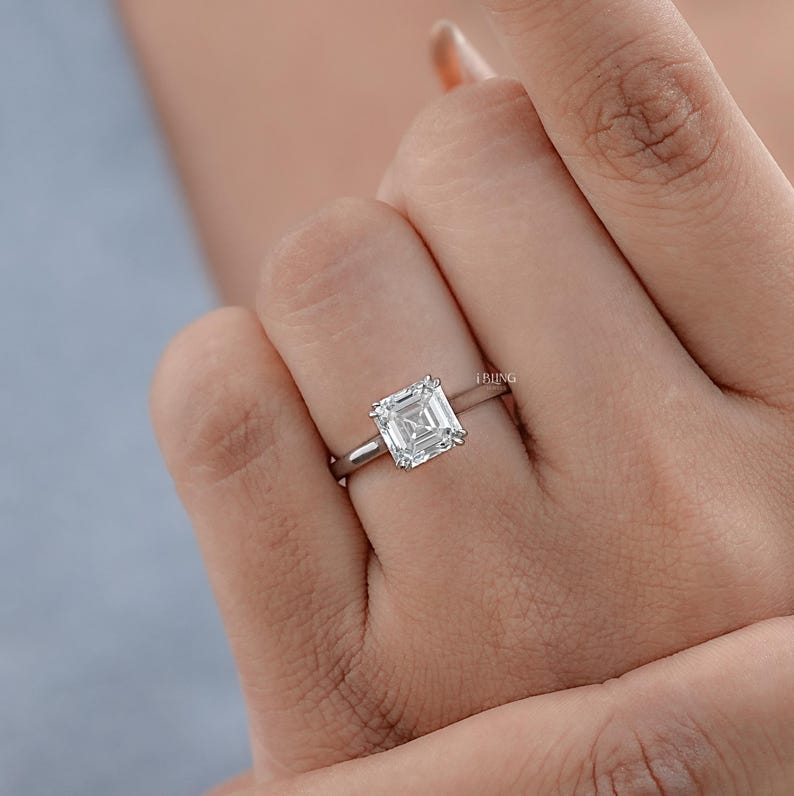Asscher Cut Lab Diamond Solitaire Engagement Ring / 0.50 To 3.00 Carat CVD Diamond Ring / EF-VS Diamond Women's Ring / Proposal Ring For Her