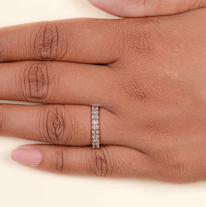 Oval Lab Grown Diamond Wedding Band / 14K Rose Gold CVD Diamond Half Eternity Band / Stackable Matching Band / Bridal Vintage Proposal Band