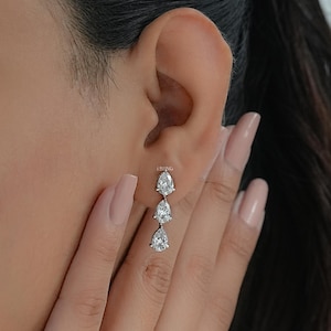 Pear Cut Lab Grown Diamond Drop Earrings/ Conflict-Free Diamond Dangle Earrings/ 14K Solid Gold Diamond Drop Earrings/ Earrings For Women