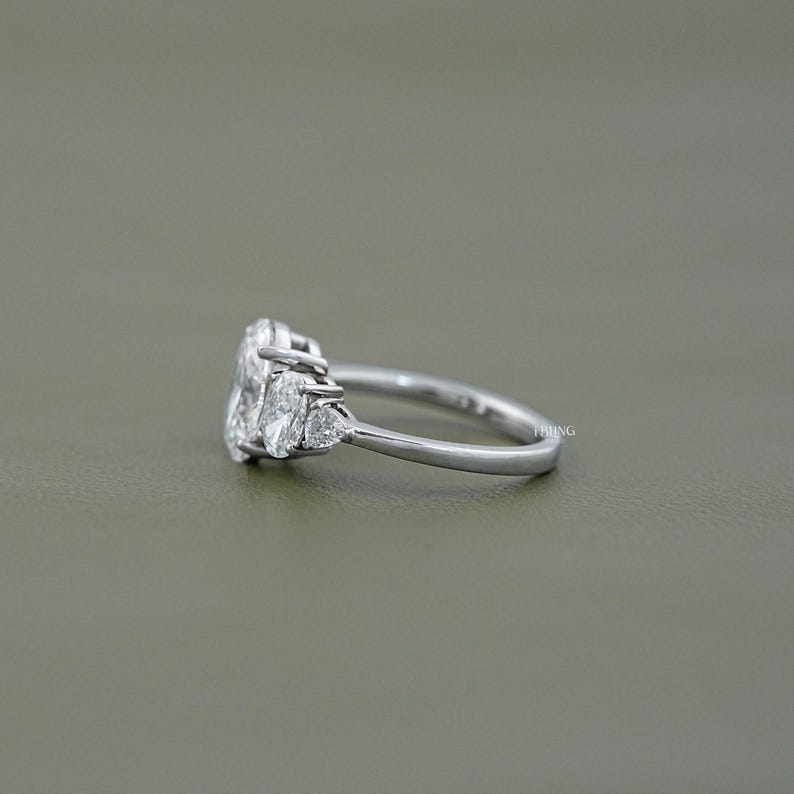 Oval Cut Lab Grown Diamond Five Stone Engagement Ring / EF-VS Diamond Stacking Ring / 14K Solid Gold Proposal Ring For Her / Bridesmaid Gift