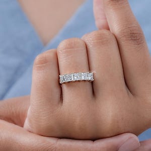 Princess Cut CVD Diamond Five Stone Ring / EF-VS Lab Wedding Ring / Anniversary Ring For Wife / Hand Made Diamond Proposal Ring