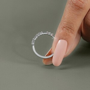 Baguette Cut Lab Diamond East West Set Band/ Round Cut CVD Diamond Half Eternity Band/ Dainty Stackable Diamond Band/ Wedding Band For Her