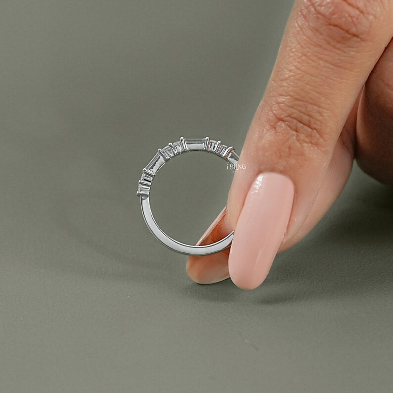 Baguette Cut Lab Diamond East West Set Band/ Round Cut CVD Diamond Half Eternity Band/ Dainty Stackable Diamond Band/ Wedding Band For Her