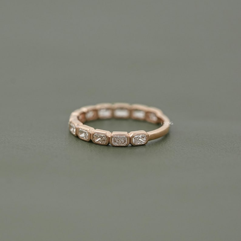Radiant Cut Lab Diamond East West Eternity Band / 14K Solid Gold Bezel Set Wedding Band / Conflict Free Diamond 3/4 Th Anniversary Band