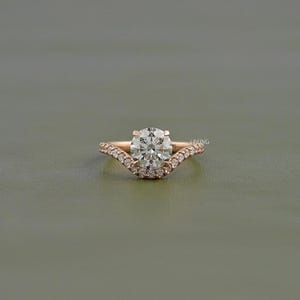 Round Cut Lab Diamond Engagement Ring/ CVD Diamond Solitaire With Accent Ring/ Eco Friendly Diamond Bridal Ring/ Anniversary Ring For Wife