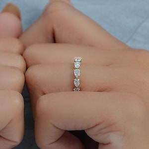 Eco-Friendly Pear-Cut Diamond Full Eternity Band/ 14K Solid Gold CVD Diamond Anniversary Band/ East-West Set Wedding Band/ Gift For Her