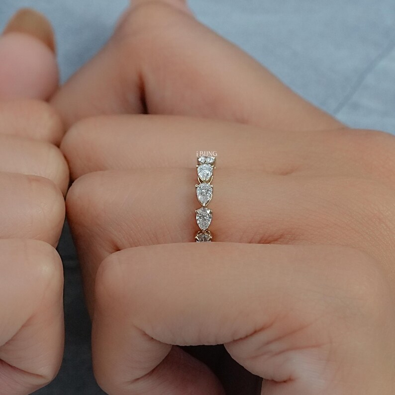 Eco-Friendly Pear-Cut Diamond Full Eternity Band/ 14K Solid Gold CVD Diamond Anniversary Band/ East-West Set Wedding Band/ Gift For Her