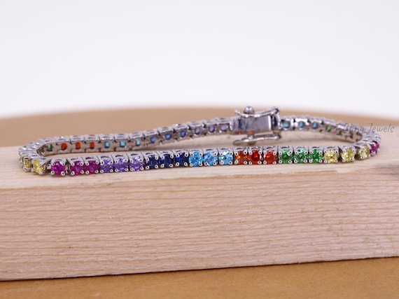 Rainbow Sapphire Emerald Ruby Tennis Bracelet Gold Natural Emerald Cut Rainbow  Gemstone Bracelet Rainbow Ombre Tennis Bracelet Gold Gift - Etsy