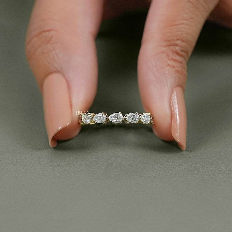 Eco-Friendly Pear-Cut Diamond Full Eternity Band/ 14K Solid Gold CVD Diamond Anniversary Band/ East-West Set Wedding Band/ Gift For Her
