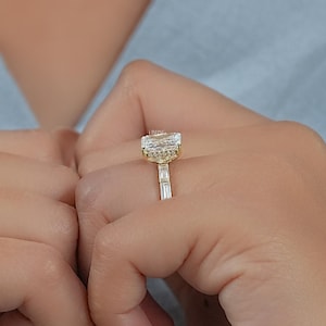Radiant Cut Lab Diamond Engagement Ring/ Baguette Cut CVD Diamond Wedding Ring/Eco-Friendly Diamond Solitaire With Accent Ring/ Bridal Gift