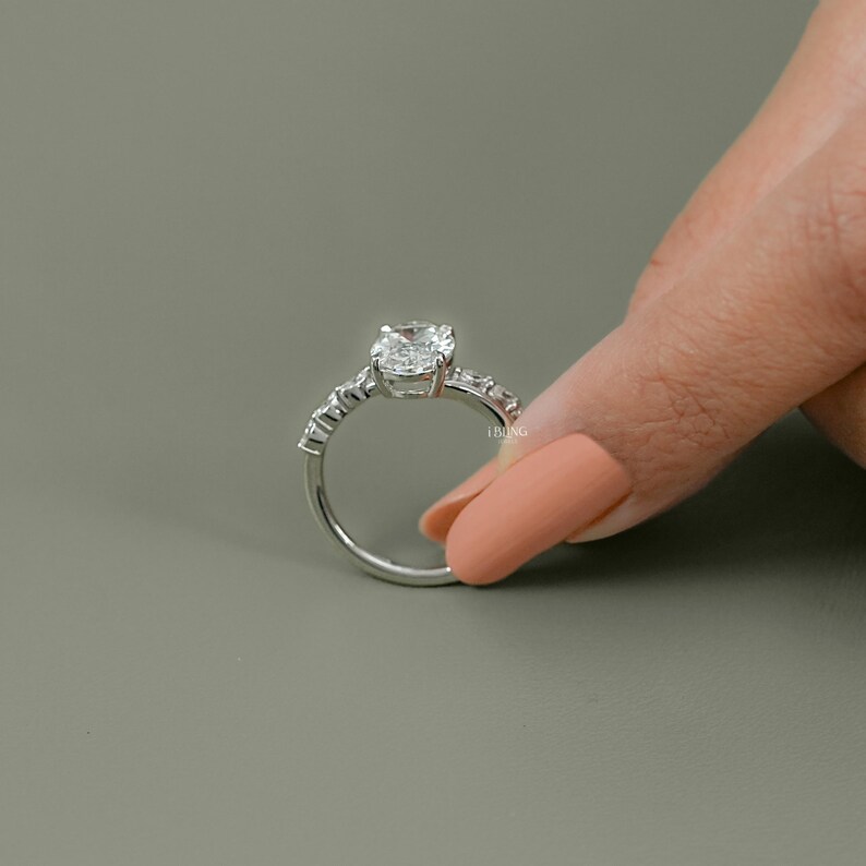2 CT Oval Cut Lab Grown Diamond Solitaire Engagement Ring / Marquise Cut Conflict Free Diamond Prong Set Bypass Ring / Wedding Gift For Her