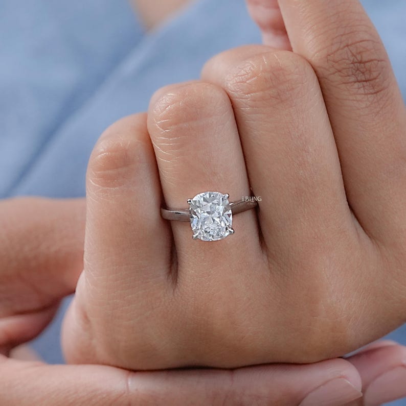 Old Mine Cushion Lab Diamond Solitaire Ring / 0.50 To 3.00 CT Square OMC Old Mine Diamond Ring / Claw Prong Set CVD Diamond Ring For Her