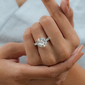 Round Cut Lab Diamond Solitaire Accent Engagement Ring / 8 CT Man Made Diamond Pave Set Wedding Ring / Statement Ring For Anniversary Gift
