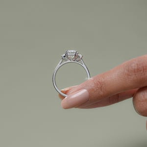 Emerald Cut Lab Diamond Three Stone Ring Step Cut Trapezoid Bridal Ring For Wedding Solid Gold Trilogy Ring Conflict Free Diamond Ring