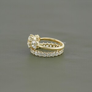Old Mine Cushion Lab Diamond Bridal Ring Set/ CVD Diamond Matching Eternity Band/ Man Made Diamond Three Stone Ring/ Custom Ring Set For Her