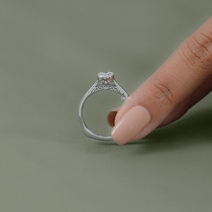 Old Mine Cushion Cut Lab Grown Diamond Engagement Ring/ CVD Diamond Solitaire Wedding Ring/ Milgrain Bezel Set Ring/ Birthday Gift For Her