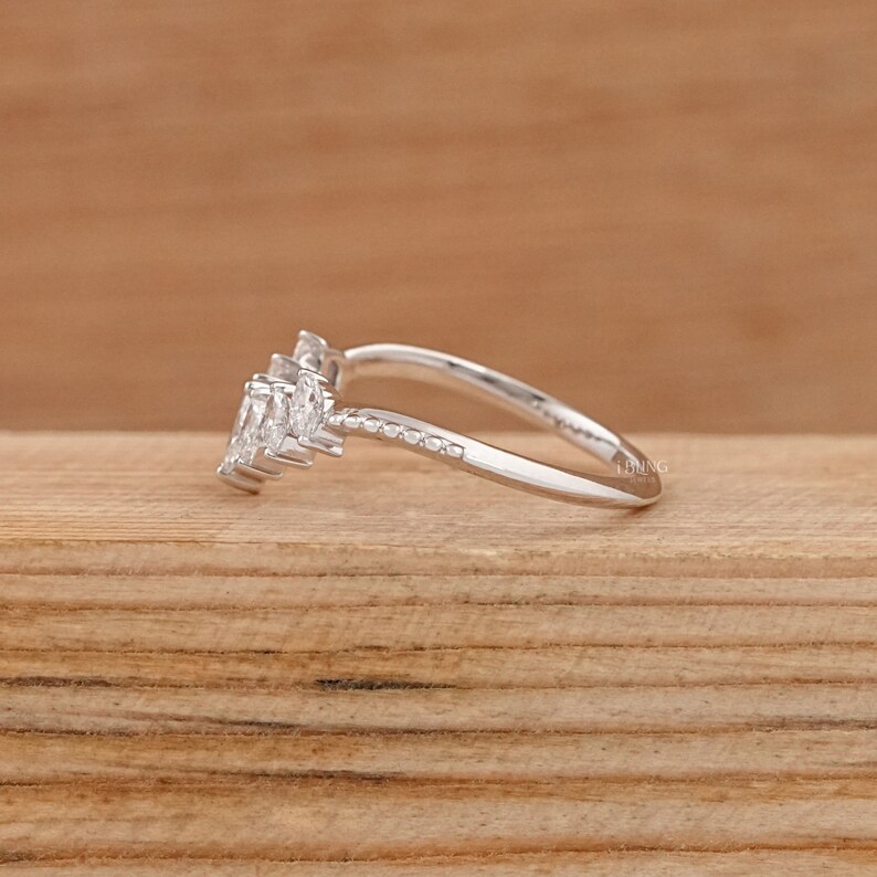 Marquise-Cut Lab Grown Diamond Band / Women's Wedding Diamond Curved Band / Marquise Diamond Vintage Band / V Shape Chevron Matching Band