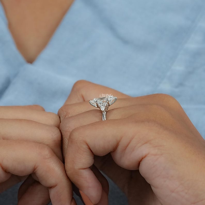 Oval Cut Lab Grown Diamond Seven Stone Engagement Ring / Pear Cut Eco Friendly Diamond Solitaire Wedding Ring / Anniversary Gift For Her