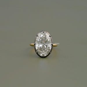 Oval Cut Man Made Diamond Solitaire Engagement Ring / 9 CT IGI Certified Diamond Prong Set Wedding Ring / Two Tone Ring For Anniversary Gift