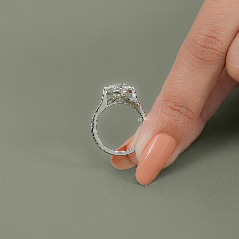 Round Cut Lab Grown Diamond Bypass Wedding Ring / Half Eternity Round Diamond Solitaire Accent Engagement Ring / Anniversary Gift For Her