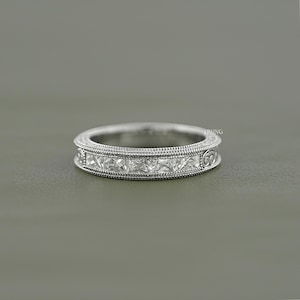 French Cut Baguette Lab Grown Diamond Unisex Wedding Band/ CVD Diamond Milgrain Set Band/ Filigree Set Diamond Engagement Band/ Gift For Him