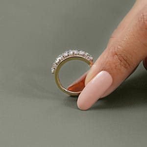 Old Mine Cushion Cut Lab-Made Diamond Half Eternity Wedding Band/ CVD Diamond Five-Stone Band/ 14K Solid Gold Split Shank Band/ Gift For Her