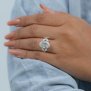 Oval Cut Lab Grown Diamond Split Shank Engagement Ring / Marquise Cut Side Diamond Prong Set Wedding Jewelry / Personalized Gift For Her