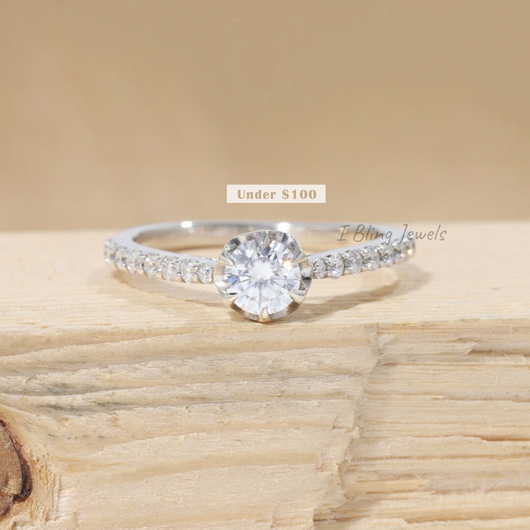 Solitaire With Accents Stone Ring for Her Reverse Tapered Etsy