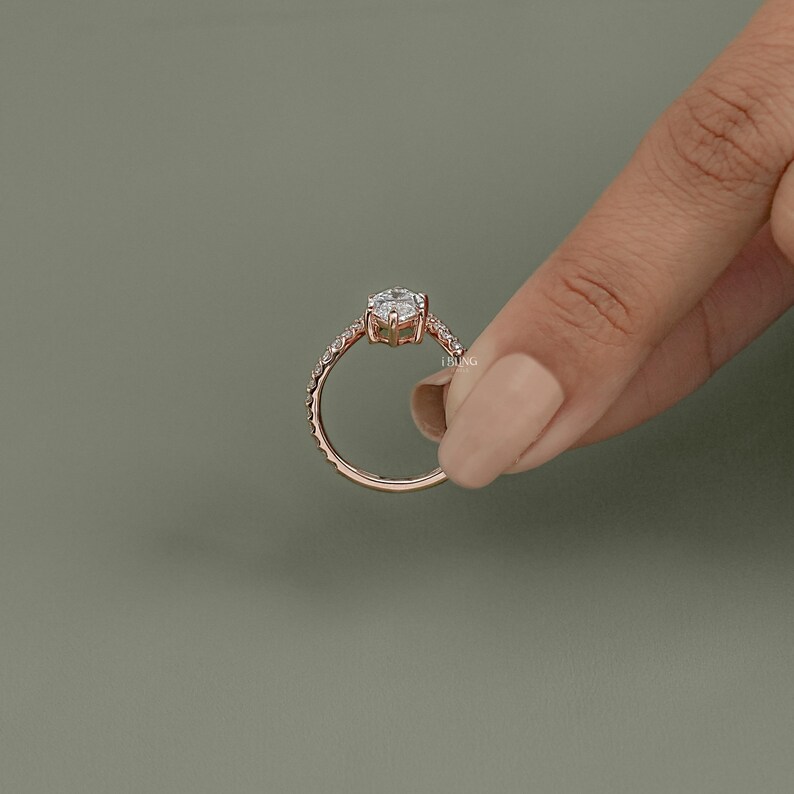 Marquise Cut Lab Grown Diamond Solitaire With Accent Ring/ CVD Diamond Curved Engagement Ring/ 14K Solid Gold Wedding Ring/ Bridesmaid Gift