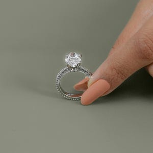 Oval Cut Lab Grown Diamond Solitaire Wedding Ring / Round Cut CVD Diamond Shared Prong Engagement Ring For Women / Anniversary Gift For Her