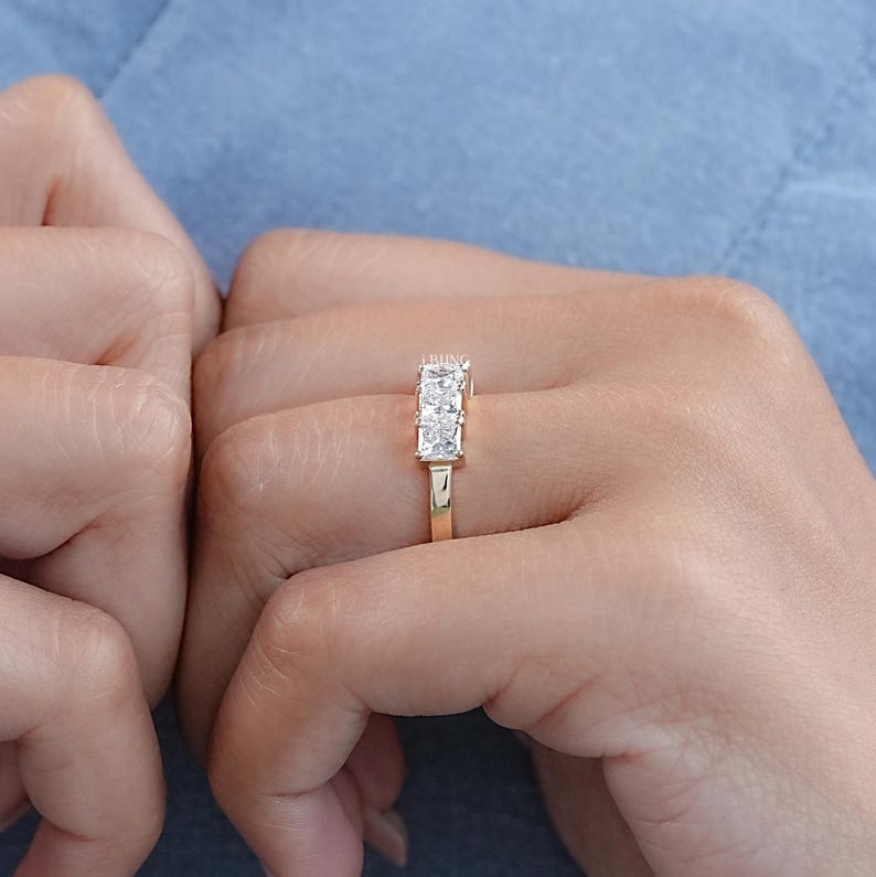 Princess Cut CVD Diamond Five Stone Ring / EF-VS Lab Wedding Ring / Anniversary Ring For Wife / Hand Made Diamond Proposal Ring