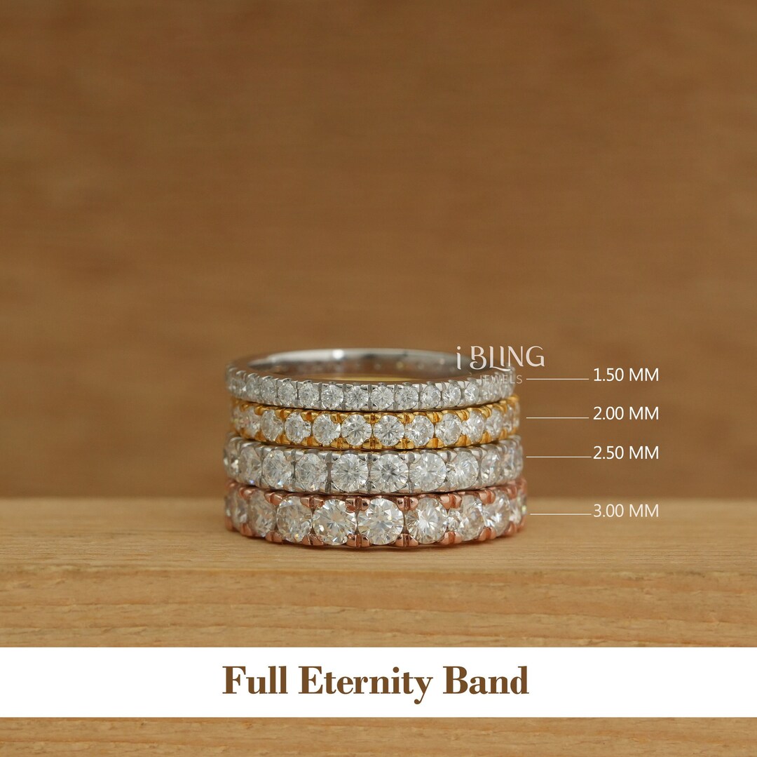 Moissanite Full Eternity Wedding Band in Various Sizes / 14K Solid Gold ...