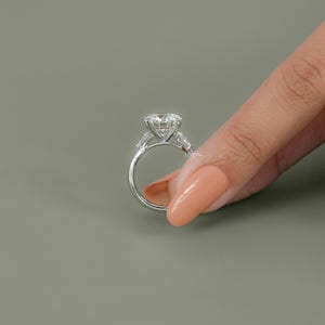 Round Cut Lab Grown Diamond Twisted Shank Solitaire Engagement Ring / Man Made Diamond Accent Wedding Ring / Anniversary Gift For Her