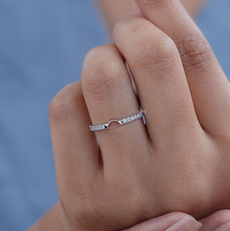 Half Round Shape Curved Accent Ring  Round Diamond Arch Ring  10K Solid Gold Engagement Ring  Conflict Free Diamond Anniversary Ring