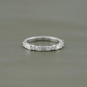 Baguette Cut Lab Diamond East West Set Band/ Round Cut CVD Diamond Half Eternity Band/ Dainty Stackable Diamond Band/ Wedding Band For Her