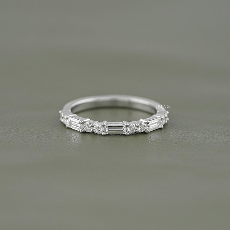 Baguette Cut Lab Diamond East West Set Band/ Round Cut CVD Diamond Half Eternity Band/ Dainty Stackable Diamond Band/ Wedding Band For Her