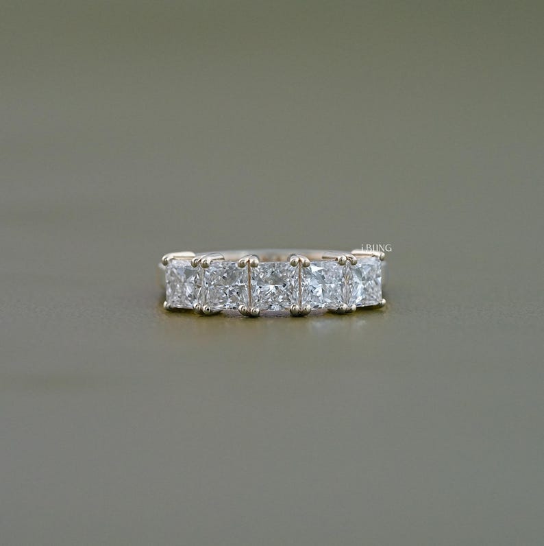 Princess Cut CVD Diamond Five Stone Ring / EF-VS Lab Wedding Ring / Anniversary Ring For Wife / Hand Made Diamond Proposal Ring
