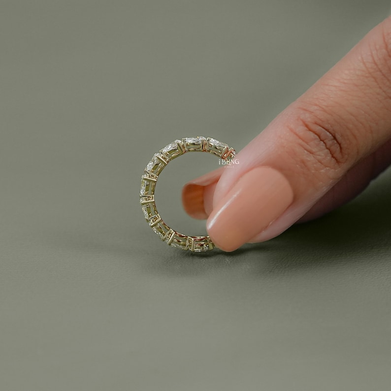 Eco-Friendly Pear-Cut Diamond Full Eternity Band/ 14K Solid Gold CVD Diamond Anniversary Band/ East-West Set Wedding Band/ Gift For Her