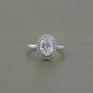 Oval Cut CVD Diamond Anniversary Ring / Conflict Free Diamond Halo Engagement Ring / Hand Made Diamond Customized Wedding Ring For Her