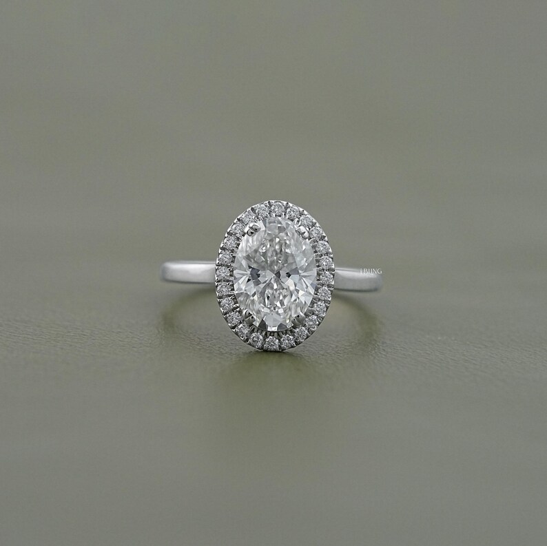 Oval Cut CVD Diamond Anniversary Ring / Conflict Free Diamond Halo Engagement Ring / Hand Made Diamond Customized Wedding Ring For Her