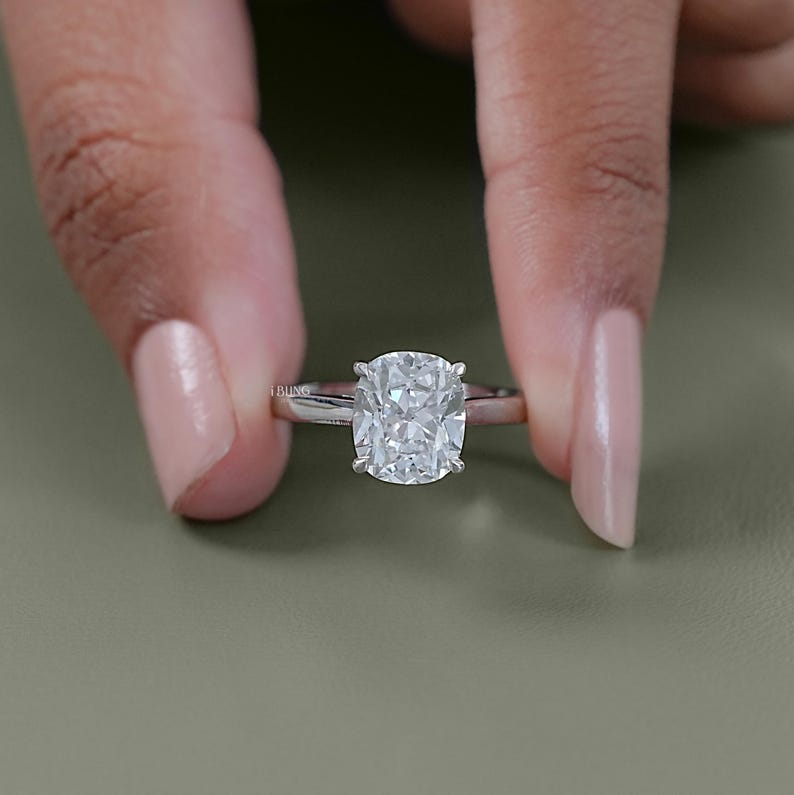 Old Mine Cushion Lab Diamond Solitaire Ring / 0.50 To 3.00 CT Square OMC Old Mine Diamond Ring / Claw Prong Set CVD Diamond Ring For Her