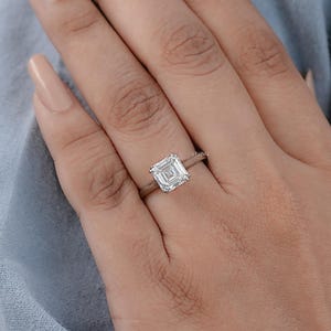 Asscher Cut Lab Diamond Solitaire Engagement Ring / 0.50 To 3.00 Carat CVD Diamond Ring / EF-VS Diamond Women's Ring / Proposal Ring For Her