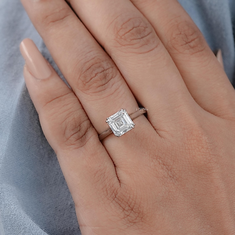 Asscher Cut Lab Diamond Solitaire Engagement Ring / 0.50 To 3.00 Carat CVD Diamond Ring / EF-VS Diamond Women's Ring / Proposal Ring For Her