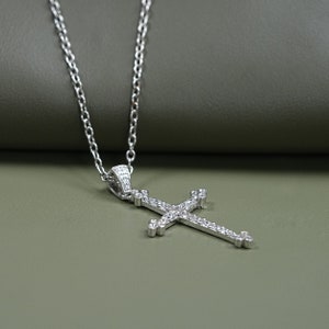 Lab Grown Diamond Cross Pendant / 14K White Gold Religious Pendant / Conflict Free Diamond Christian Faith Pendant / Party Wear Jewelry
