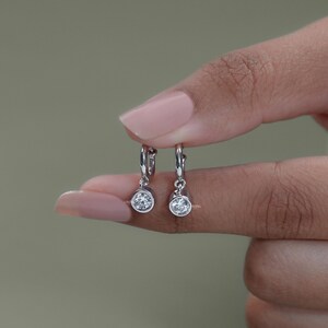 Round Cut Lab Diamond Hoop Earrings  Bezel Set CVD Diamond Dangle Earrings  Solid Gold Women's Earrings  Huggie Hoop Earrings For Her